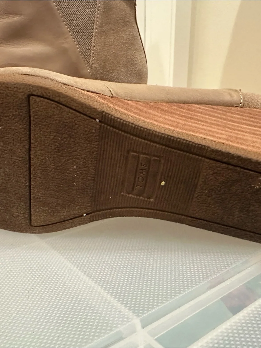 Toms Taupe Leather Wedge Ankle Boots